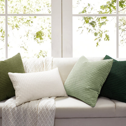 Soft Corduroy Corn-Kernel Pattern Pillowcases in Olive-green