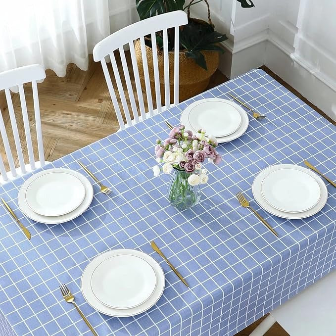 PVC Waterproof and Oil Resistant LargePlaid Tablecloth in Blue