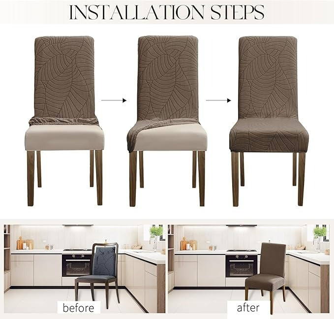 Polyester 100% Waterproof Leaf Pattern Chair Covers in Taupe