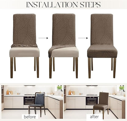 Polyester 100% Waterproof Leaf Pattern Chair Covers in Taupe