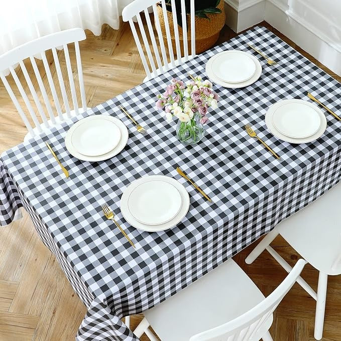 PVC Waterproof and Oil Resistant Plaid Tablecloth in Black and White