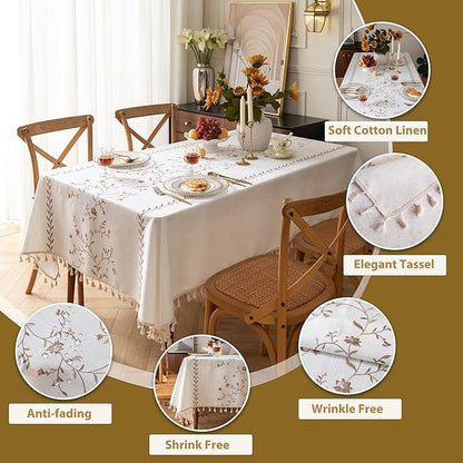 Polyester Embroidered Coffee-Coloured Roses Tablecloth