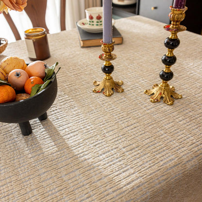 Apricot-coloured Faux Linen Tablecloth with Tassels at Each Corner