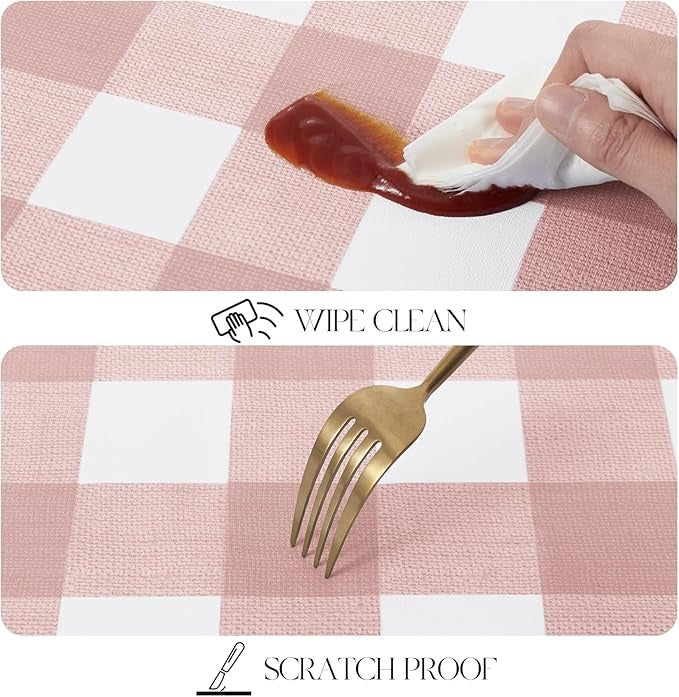 PVC Waterproof Plaid Wrap Plaid Tablecloth in White and Pink