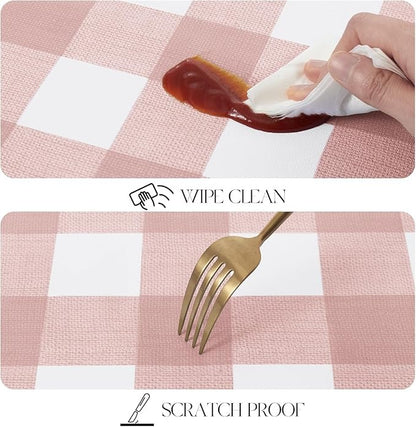 PVC Waterproof Plaid Wrap Plaid Tablecloth in White and Pink