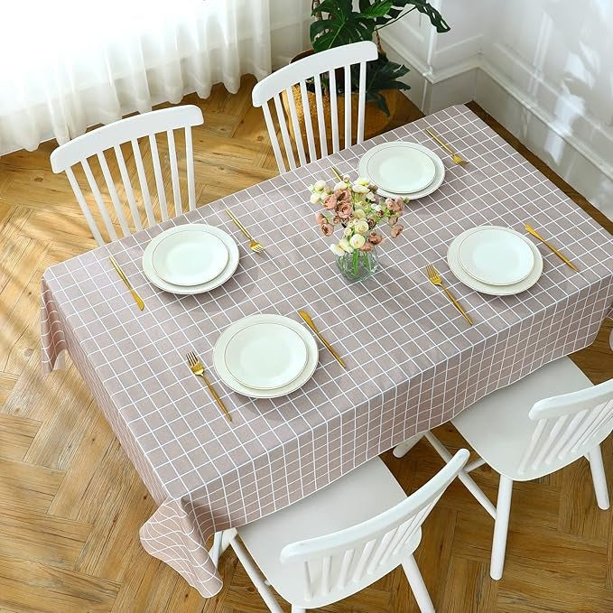 PVC Waterproof and Oil Resistant LargePlaid Tablecloth in Sand