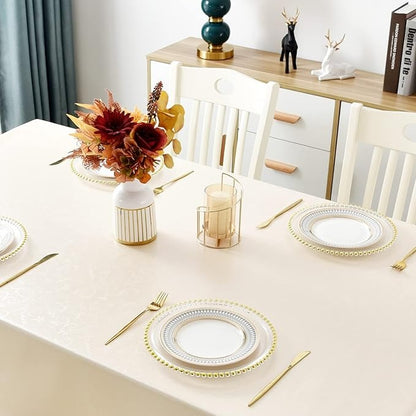 Polyurethane Crochet 100% Waterproof and Oil Resistant Chequered Tablecloth in Beige
