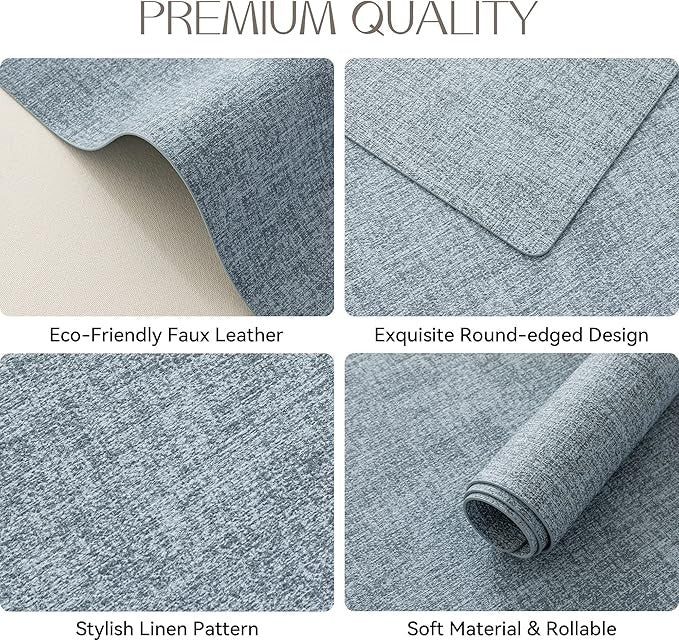 Polyurethane Linen-textured 100% Waterproof Oil-Proof Wipeable Heat Resistant Placemats Set in Sky Blue