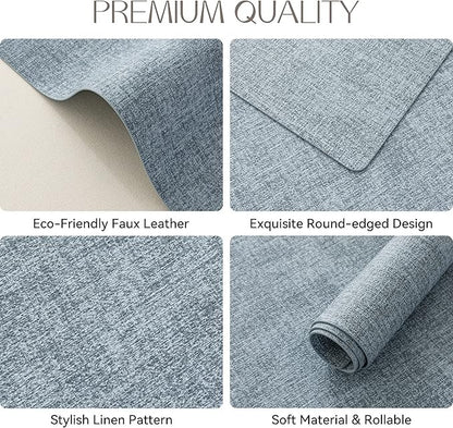 Polyurethane Linen-textured 100% Waterproof Oil-Proof Wipeable Heat Resistant Placemats Set in Sky Blue