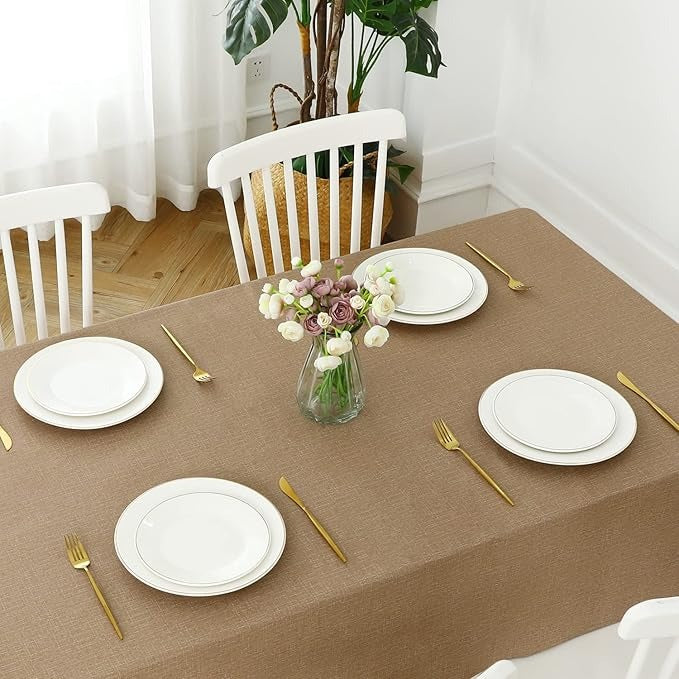 PVC Waterproof Burlap Textured Tablecloth in Caramel