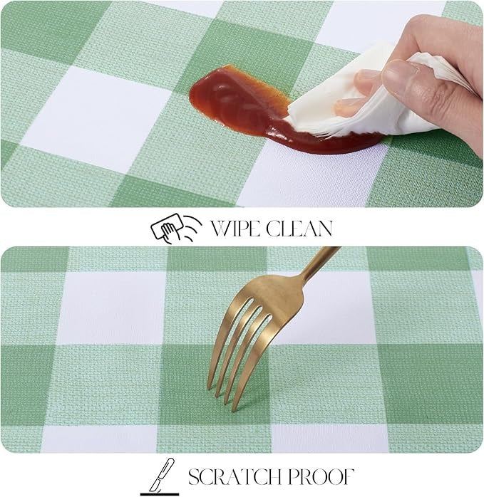 PVC Waterproof Plaid Wrap Plaid Tablecloth in White and Green