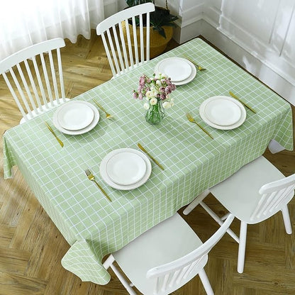 PVC Waterproof and Oil Resistant LargePlaid Tablecloth in Green and White