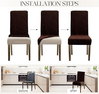 Polyester 100% Waterproof Leaf Pattern Chair Covers in Chocolate