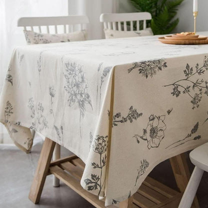 Cotton and linen black rose sketch print tablecloth