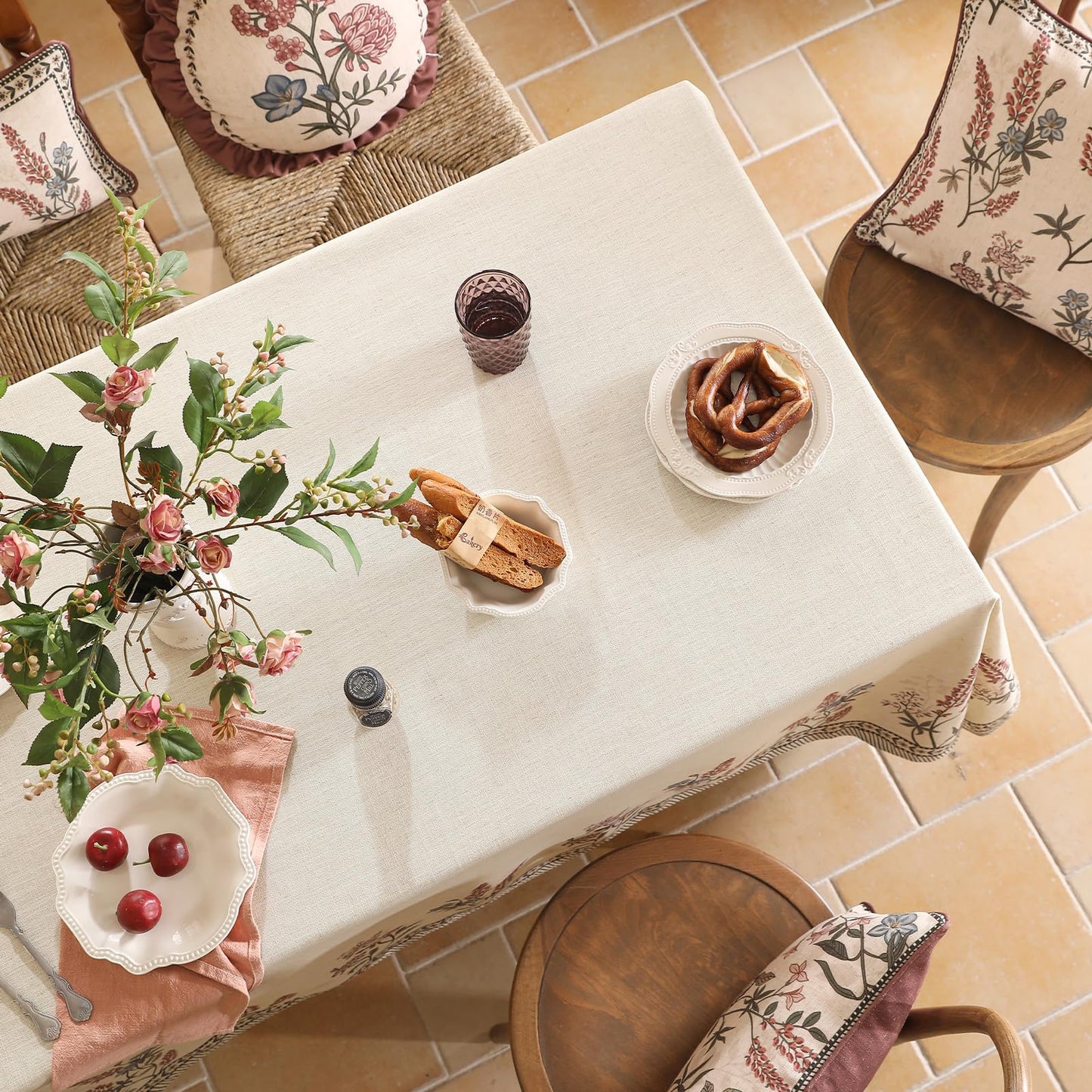 Chenille lavender rose print tablecloth