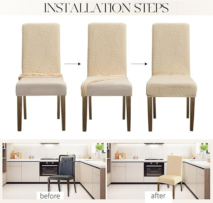 Polyester 100% Waterproof Leaf Pattern Chair Covers in Beige