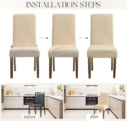 Polyester 100% Waterproof Leaf Pattern Chair Covers in Beige