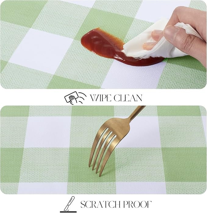 PVC Waterproof Plaid Wrap Plaid Tablecloth in White and Light Green