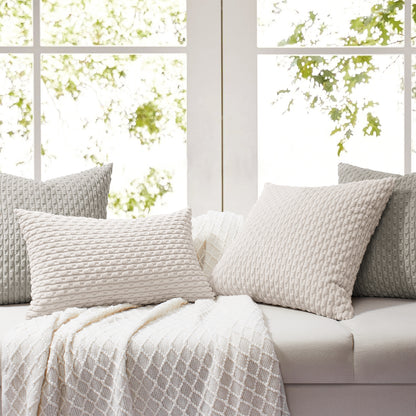 Soft Corduroy Chain-Link Textured Pillowcases in Beige