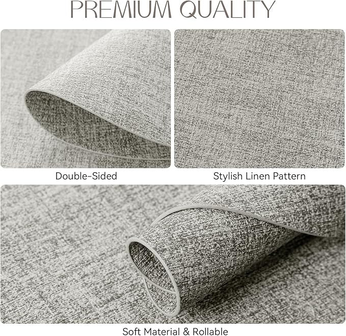 Polyurethane Linen-textured 100% Waterproof Oil-Proof Wipeable Heat Resistant Round Placemats Set in Light Grey