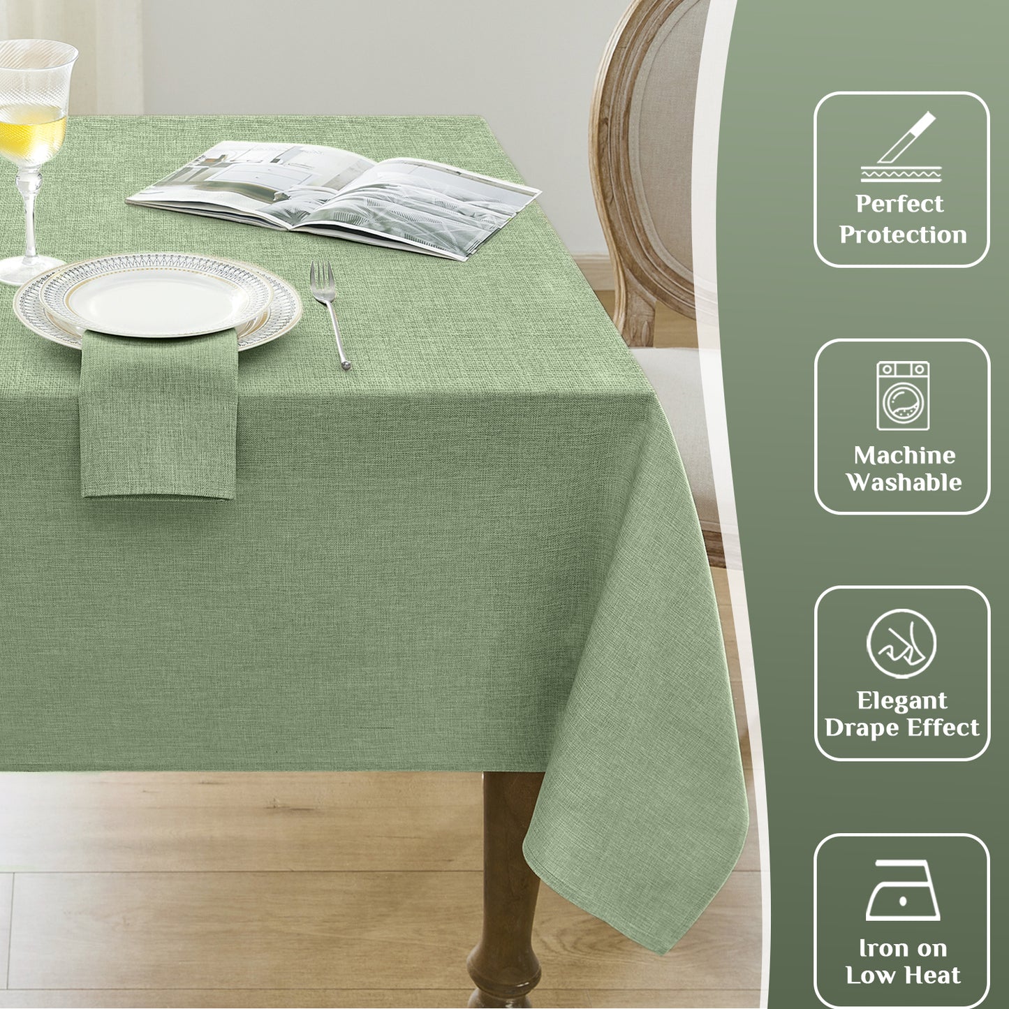 Waterproof Stain-Resistant Polyester Tablecloth in Solid Sage Green