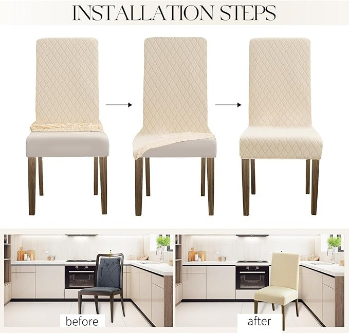 Polyester 100% Waterproof Diamond Pattern Chair Covers in Beige