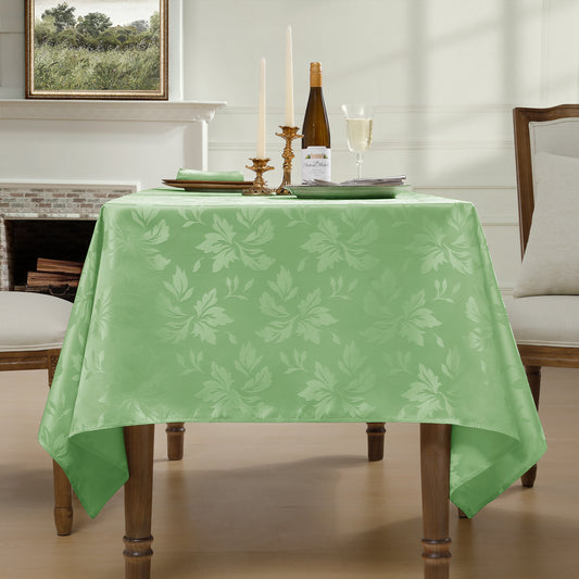 Polyester Jacquard Waterproof Damask Floral Pattern Tablecloth in SageGreen