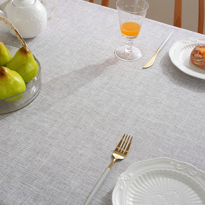 Cotton-linen Tablecloth with Plain-coloured Edging in Light Grey