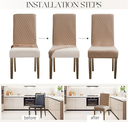 Polyester 100% Waterproof Diamond Pattern Chair Covers in Khaki