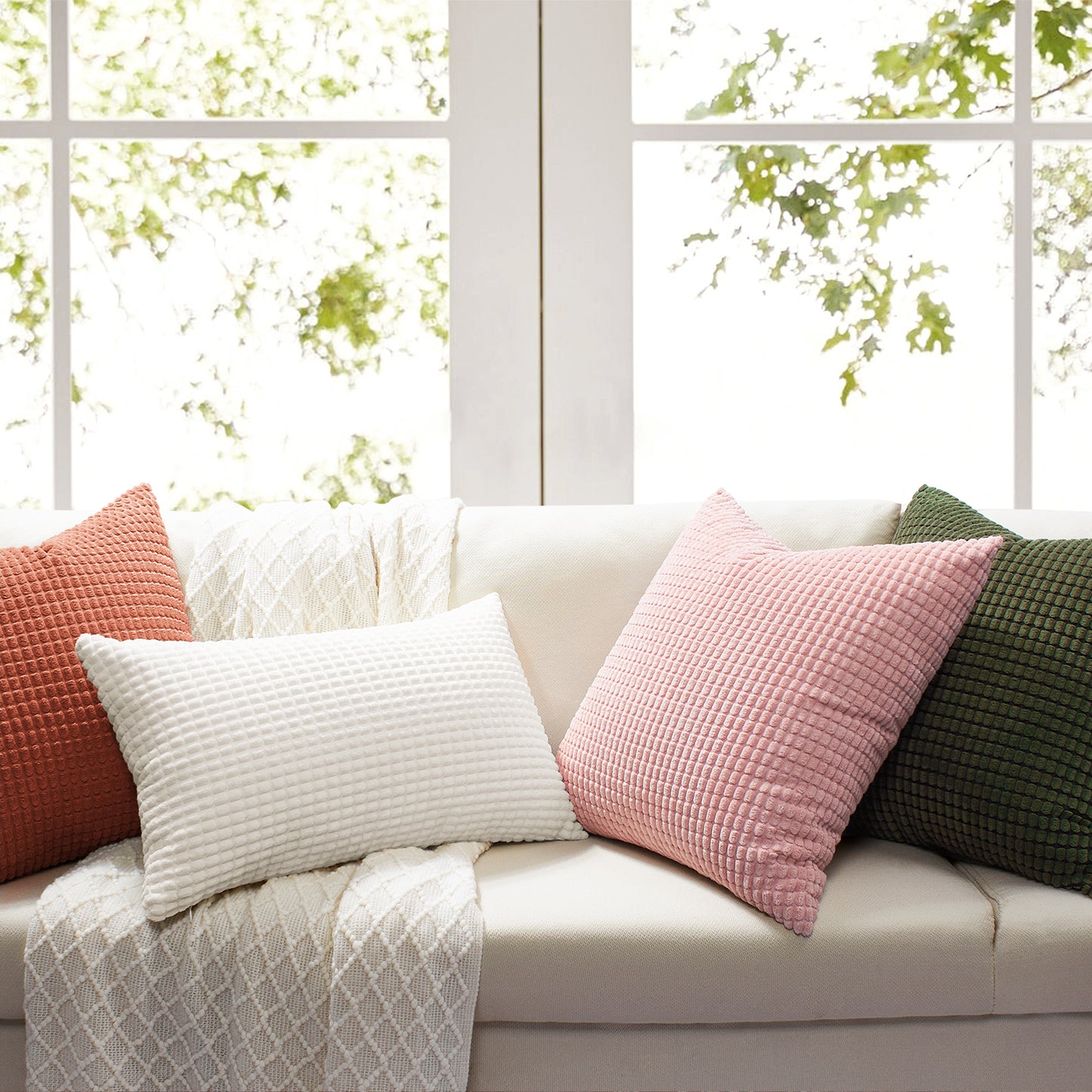 Soft Corduroy Corn-Kernel Pattern Pillowcases in Rust