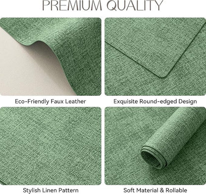Polyurethane Linen-textured 100% Waterproof Oil-Proof Wipeable Heat Resistant Placemats Set in Dark Green