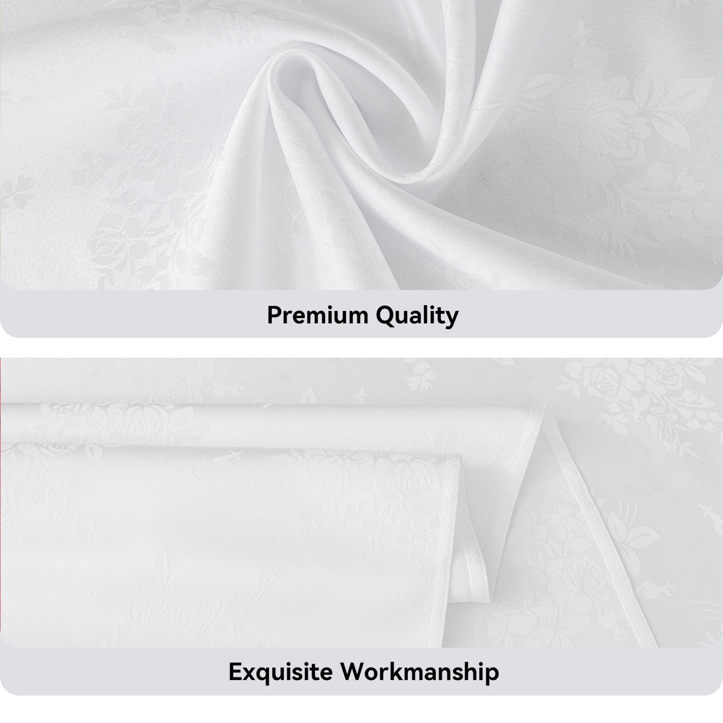 Polyester Jacquard Waterproof Elegant Damask Rose Floral Pattern Tablecloth in White