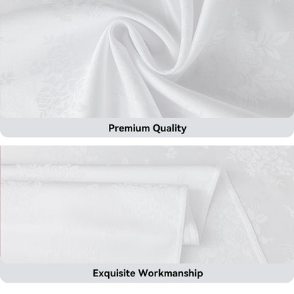 Polyester Jacquard Waterproof Elegant Damask Rose Floral Pattern Tablecloth in White