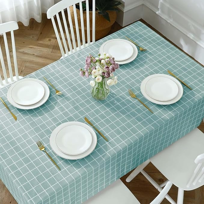 PVC Waterproof and Oil Resistant LargePlaid Tablecloth in Blueish Green
