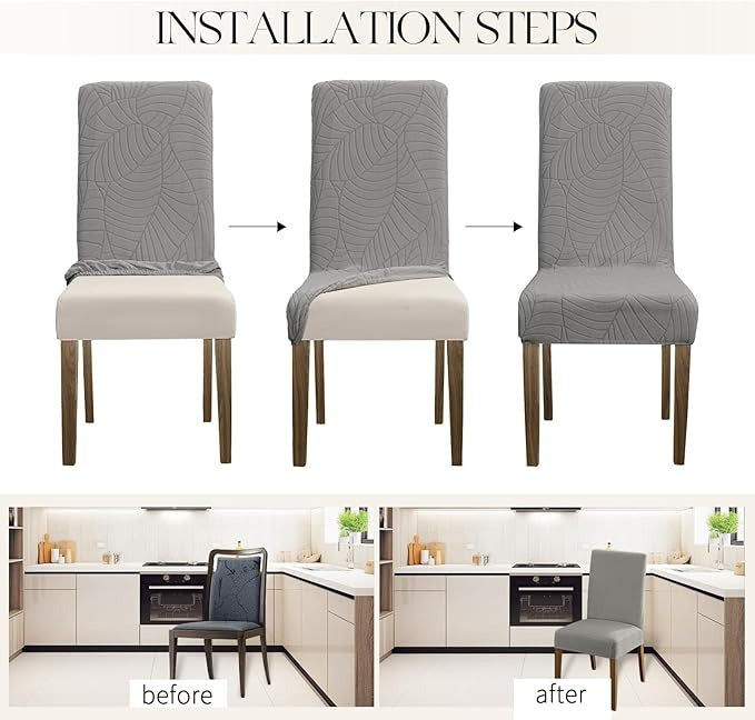 Polyester 100% Waterproof Leaf Pattern Chair Covers in Light Grey