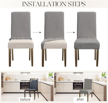 Polyester 100% Waterproof Leaf Pattern Chair Covers in Light Grey