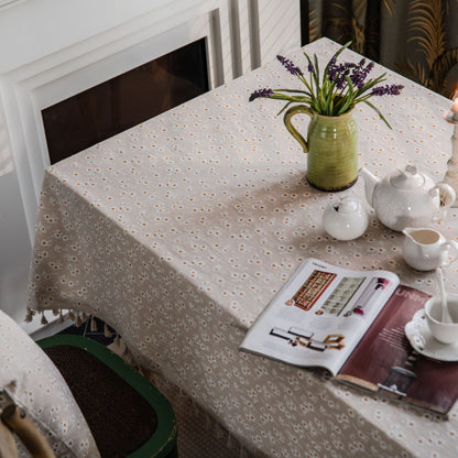 Cotton-Linen Blend Apricot Little Daisy Print Tablecloth