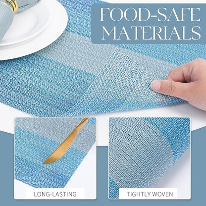 Plastic Woven Heat Resistant Placemats in Gradient Blue