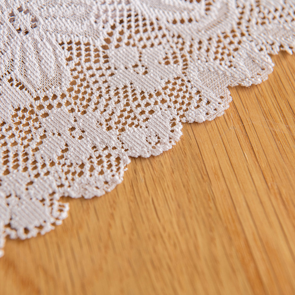 Polyester French-Elegance Floral-Rose Tablecloth with Scalloped Edge in Pink-Purple