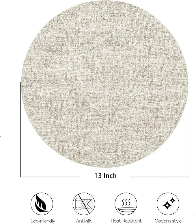 Polyurethane Linen-textured 100% Waterproof Oil-Proof Wipeable Heat Resistant Round Placemats Set in Beige