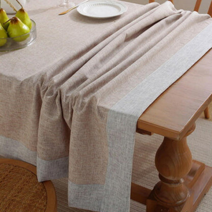 Cotton-linen Tablecloth with Plain-coloured Edging in Brown