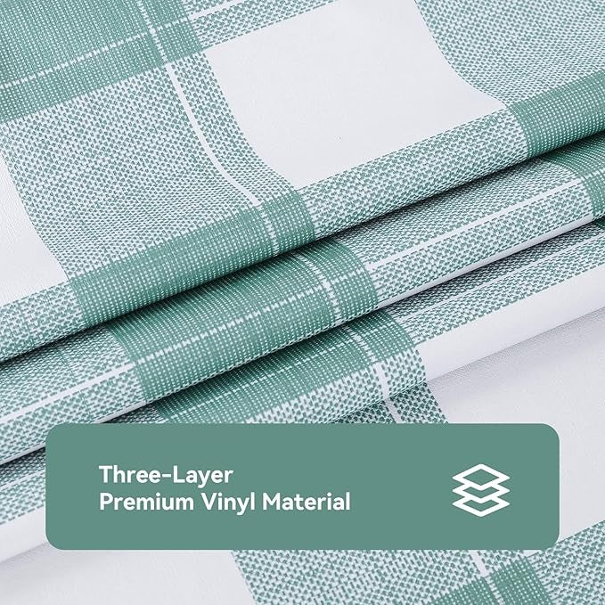 PVC Waterproof and Oil Resistant LargePlaid Tablecloth in Sage Green and White