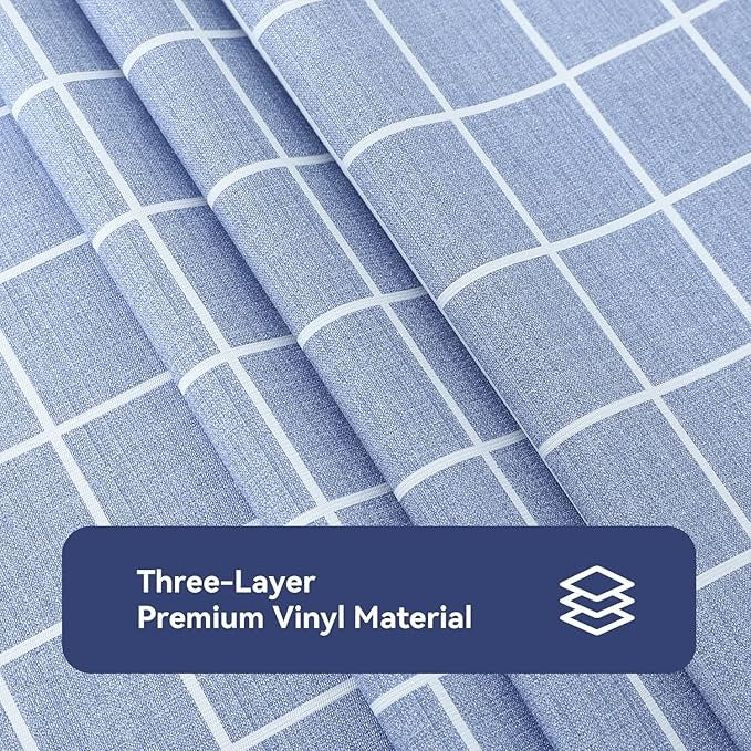 PVC Waterproof and Oil Resistant LargePlaid Tablecloth in Blue
