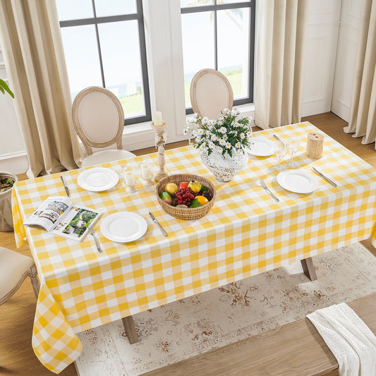 Polyester Waterproof And Stain Resistant Buffalo Check Tablecloth in Yellow and White