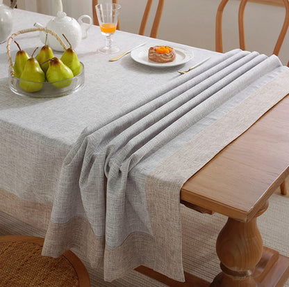 Cotton-linen Tablecloth with Plain-coloured Edging in Light Grey