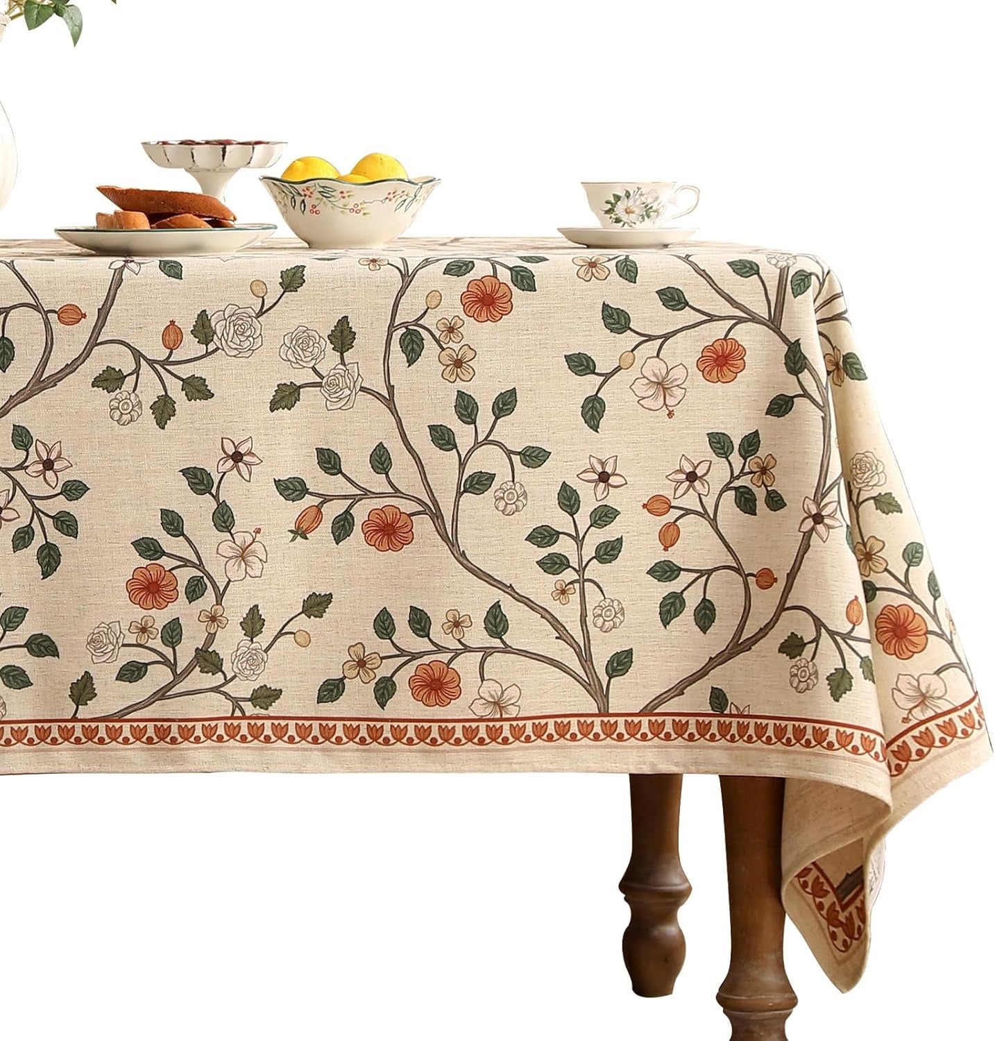 Chenille scrollwork floral print tablecloth