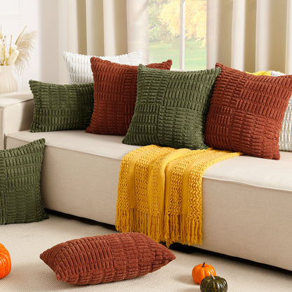 Soft Corduroy Puffy Irregularly Stripe Pattern Pillowcases in Rust