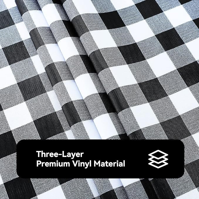 PVC Waterproof and Oil Resistant Plaid Tablecloth in Black and White