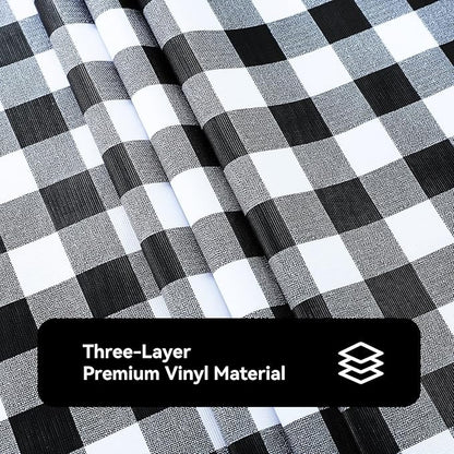 PVC Waterproof and Oil Resistant Plaid Tablecloth in Black and White