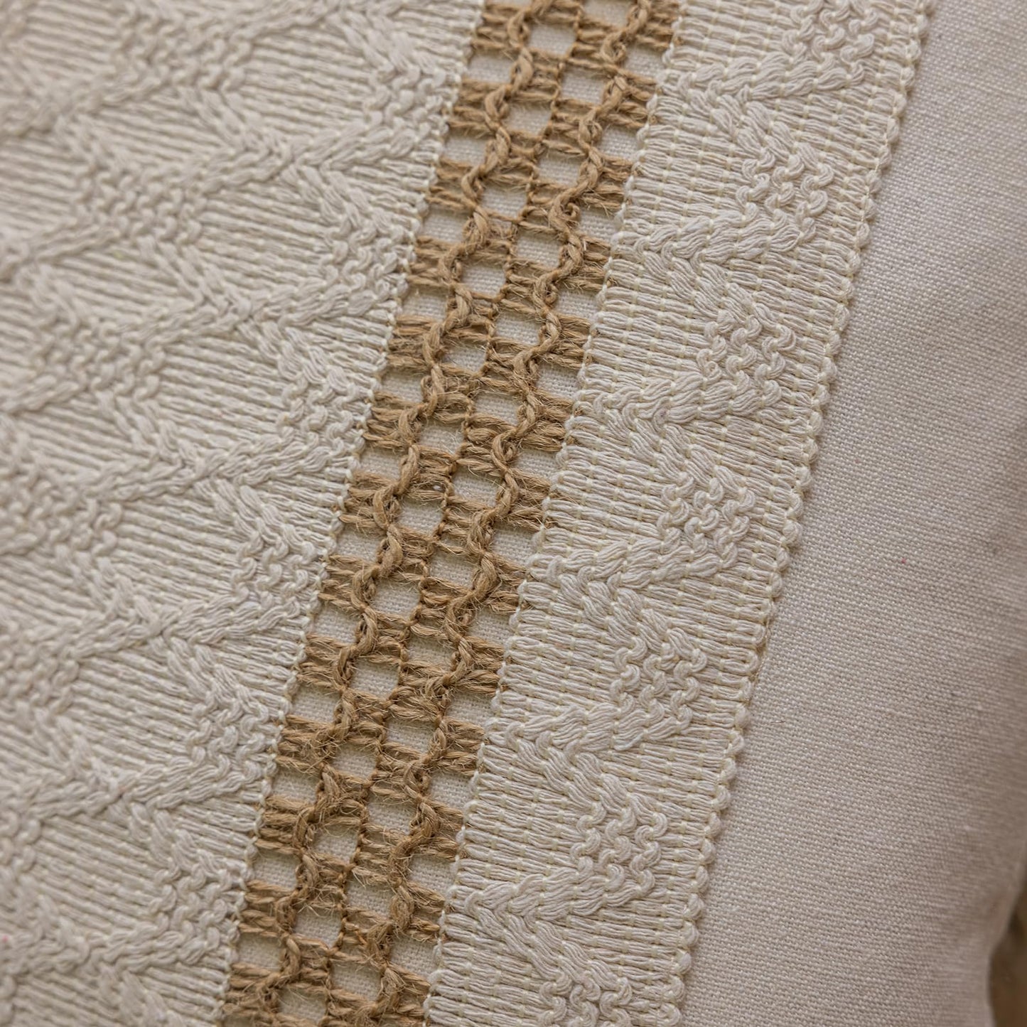 Bohemian neutral double slender-striped pillowcases with tassels